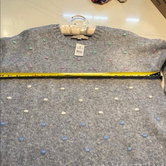 LOFT Gray Sweater with Pastel Dots - Picture 12 of 14